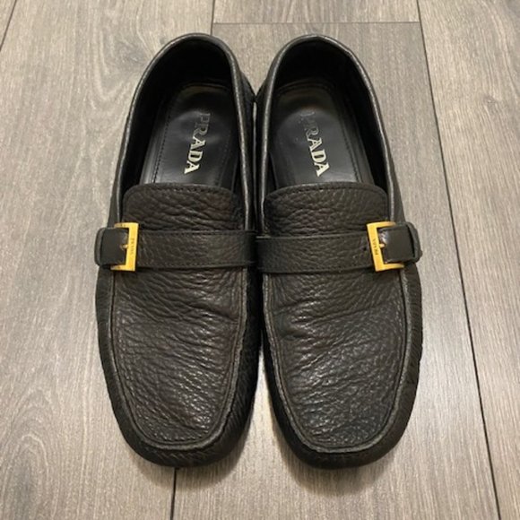 Prada Men's Black Textured Leather Driving Loafers Size 11.5 - Picture 1 of 14